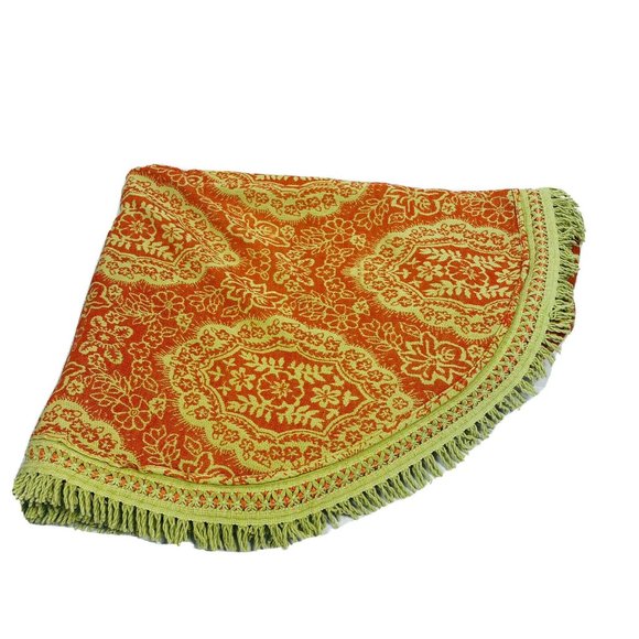 Antique Orange & Gold Large Coverlet Blanket Quilt Fringe Embroidery Vintage WOW - Picture 1 of 10